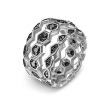 Load image into Gallery viewer, Hex Stack Ring in Sterling Silver with Black Diamonds, 9.3mm