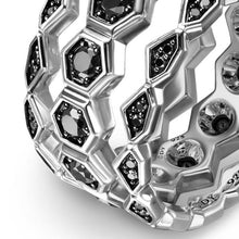 Load image into Gallery viewer, Hex Stack Ring in Sterling Silver with Black Diamonds, 9.3mm