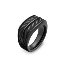 Load image into Gallery viewer, Chevron Three Sided Signet Ring in Black Titanium, 12.5mm