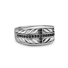 Load image into Gallery viewer, Chevron Three Sided Signet Ring in Sterling Silver with Black Diamonds, 12.5mm