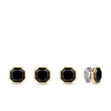 Load image into Gallery viewer, Streamline Shirt Studs in Sterling Silver with 14K Yellow Gold with Black Onyx, 11mm