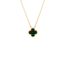 Load image into Gallery viewer, Royal Collection 14K Yellow Mini Malachite Flower Halo Diamond Pendant Necklace