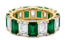 Load image into Gallery viewer, Royal Collection 18K Yellow Gold Emerald & Diamond Eternity Band