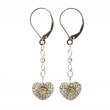 Load image into Gallery viewer, Royal Collection Diamond & Yellow Sapphire Heart Drop Earrings