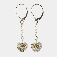 Load image into Gallery viewer, Royal Collection Diamond & Yellow Sapphire Heart Drop Earrings