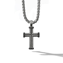 Load image into Gallery viewer, Chevron Cross Pendant with Black Diamonds