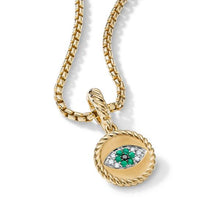 Load image into Gallery viewer, Evil Eye Amulet in 18K Yellow Gold with Pave Emeralds and Diamonds