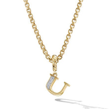 Load image into Gallery viewer, Pave "U" Initial Pendant in 18K Yellow Gold with Diamonds