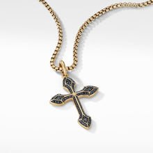 Load image into Gallery viewer, Gothic Cross Amulet in 18K Yellow Gold with Pave Black Diamonds