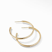 Load image into Gallery viewer, Medium Hoop Earrings in 18K Yellow Gold with Pave Diamonds