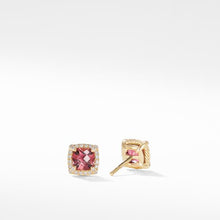 Load image into Gallery viewer, Petite Chatelaine Pave Bezel Stud Earrings in 18K Yellow Gold with Pink Tourmaline