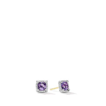 Load image into Gallery viewer, Petite Chatelaine Pave Bezel Stud Earrings with Ameythst and Diamonds