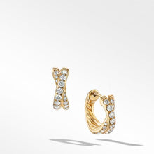 Load image into Gallery viewer, Pave Crossover Hoop Earrings in 18K Yellow Gold with Diamonds