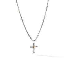 Load image into Gallery viewer, Petite X Cross Necklace in Sterling Silver with 14K Yellow Gold, 24mm