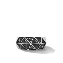 Load image into Gallery viewer, Torqued Faceted Signet Ring in Sterling Silver with Pave Black Diamonds