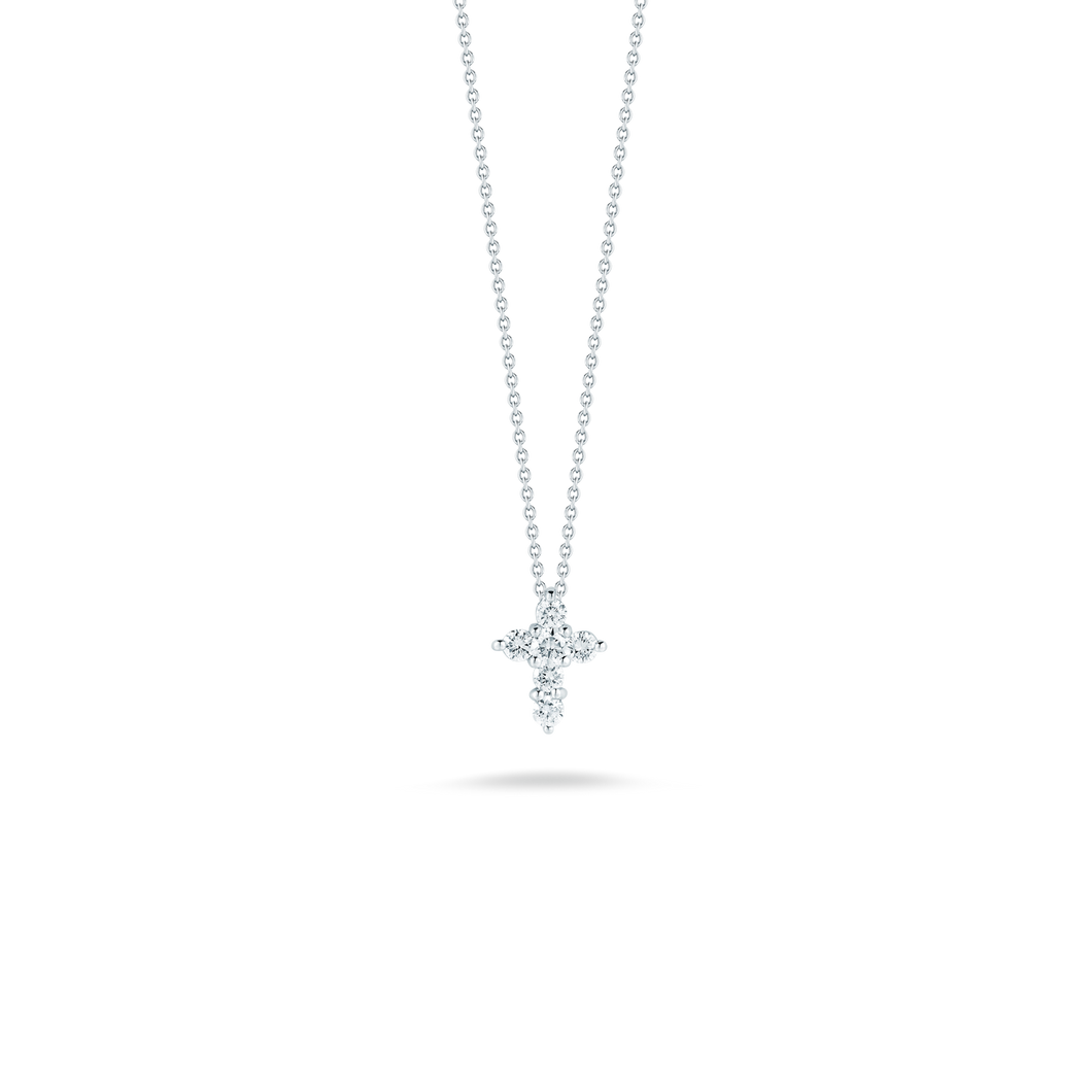 ROBERTO COIN 18K WHITE GOLD DIAMOND BABY CROSS NECKLACE