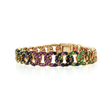 Load image into Gallery viewer, Royal Collection Multi-Gemstone Pavé Yellow Gold Interlocking Curb Link Bracelet
