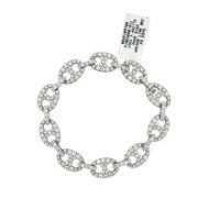 Royal Collection Diamond Pave 14k White Gold Anchor Link Chain Bracelet
