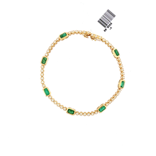Load image into Gallery viewer, Royal Collection Emerald Cut Emerald and Round Diamond Tennis Bracelet in Yellow Gold
