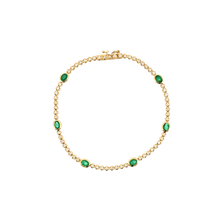 Load image into Gallery viewer, Royal Collection Oval Emerald and Round Diamond Bezel-Set Tennis Bracelet in Yellow Gold
