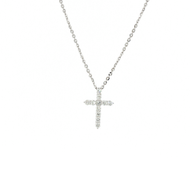 Royal Collection Round Brilliant Diamond Cross Pendant Necklace in White Gold