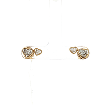 Load image into Gallery viewer, Royal Collection 18K Yellow Gold Double Heart Diamond Stud Earrings
