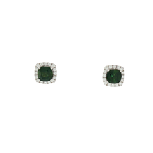Load image into Gallery viewer, Royal Collection Green Tourmaline Halo Stud Earrings — White Gold

