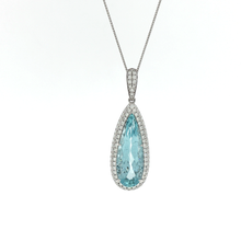 Load image into Gallery viewer, Royal Collection 14K White Gold Aquamarine &amp; Diamond Double Halo Necklace
