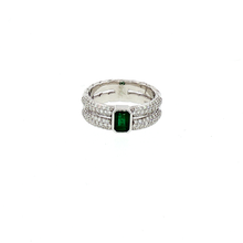 Load image into Gallery viewer, Royal Collection 14K White Gold 0.56 CT Emerald &amp; 0.68 CT Diamond Double Pavé Bezel Ring
