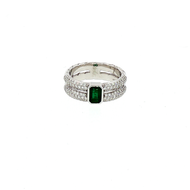 Royal Collection 14K White Gold 0.56 CT Emerald & 0.68 CT Diamond Double Pavé Bezel Ring