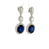 Royal Collection 18K White Gold Diamond & Sapphire Halo Drop Earrings
