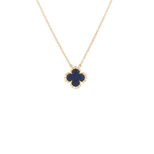 Load image into Gallery viewer, Royal Collection 14K Yellow Gold Small Lapis Flower Diamond Pendant Necklace
