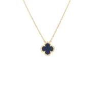 Royal Collection 14K Yellow Gold Small Lapis Flower Diamond Pendant Necklace
