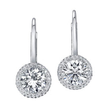 Load image into Gallery viewer, Royal Collection 18K White Gold 4.55 CTW Round Diamond Micro Halo Drop Earrings
