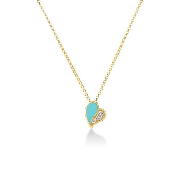 ROBERTO COIN AMORINO 18K YELLOW GOLD DIAMOND CYAN ENAMEL NECKLACE