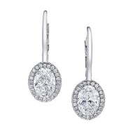 Royal Collection 18K White Gold 3.56 CTW Oval Cut Diamond Two-Sided Pave Halo Drop Earrings