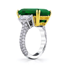 Load image into Gallery viewer, Royal Collection Platinum &amp; 18K Gold Emerald &amp; Diamond Three Stone Ring
