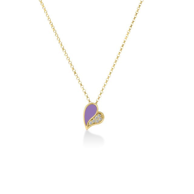 ROBERTO COIN AMORINO 18K YELLOW GOLD DIAMOND LAVENDER ENAMEL NECKLACE