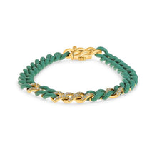 Load image into Gallery viewer, Royal Collection 14K Yellow Gold Diamond &amp; Green Ceramic Curb Link Bracelet
