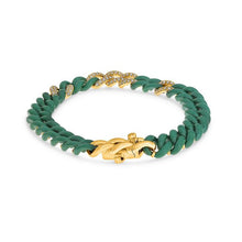 Load image into Gallery viewer, Royal Collection 14K Yellow Gold Diamond &amp; Green Ceramic Curb Link Bracelet
