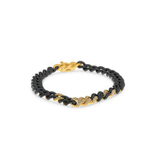 Load image into Gallery viewer, Royal Collection 14K Yellow Gold Diamond &amp; Black Ceramic Curb Link Bracelet
