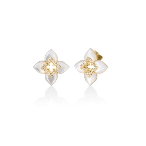 Roberto Coin 18K Yellow Gold Venetian Princess Mother of Pearl & Diamond Flower Stud Earrings