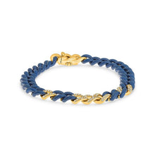 Load image into Gallery viewer, Royal Collection 14K Yellow Gold Diamond &amp; Blue Ceramic Curb Link Bracelet
