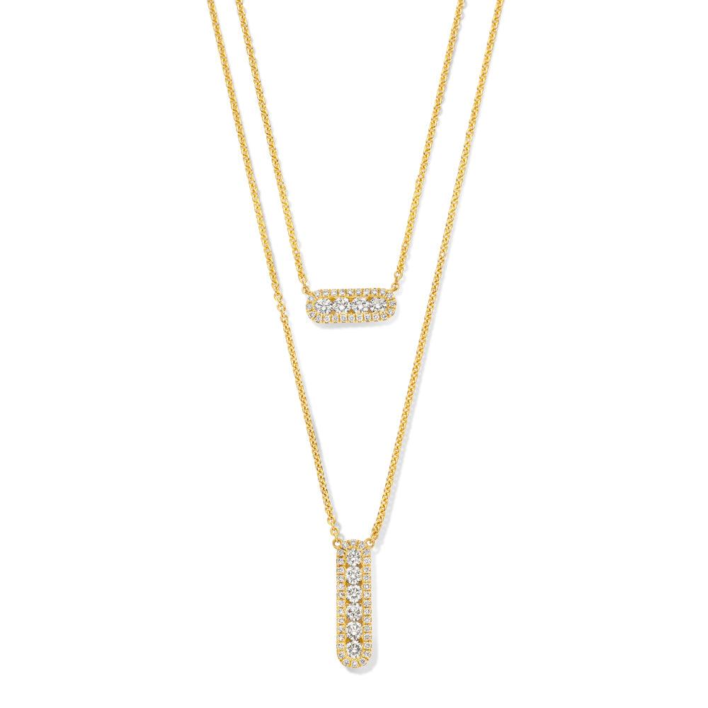 Hulchi Belluni 18K Yellow White Gold Pave Diamond Bar Necklace