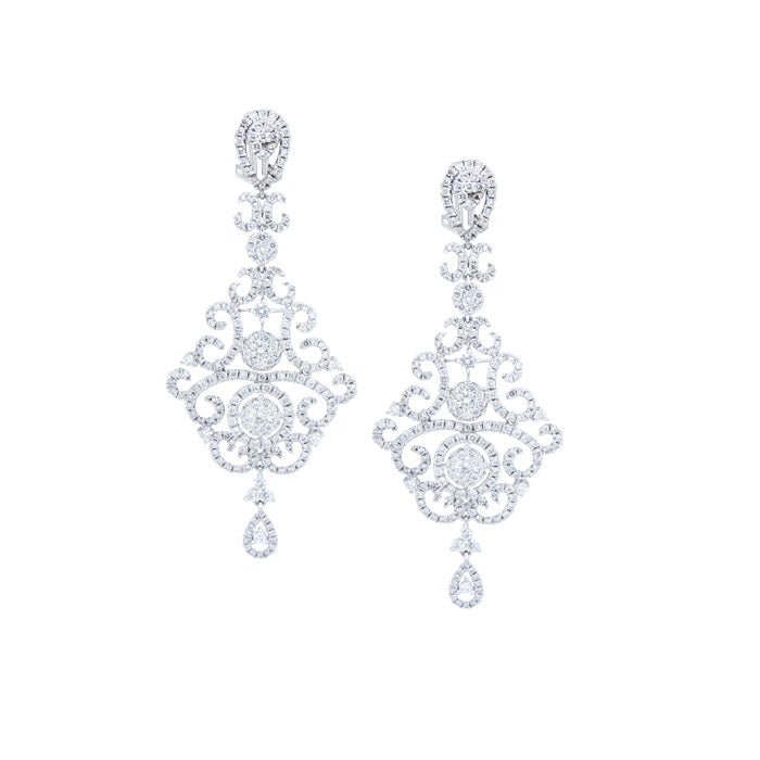Royal Collection 18K White Gold Diamond Pave Earring