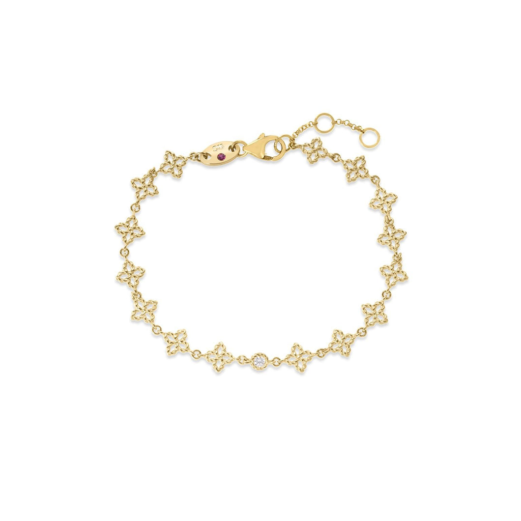 ROBERTO COIN 18K YELLOW GOLD PRINCIPESSA DIAMOND & FLOWER LINK BRACELET