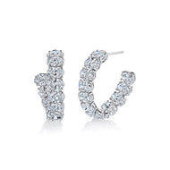 Royal Collection 18K White Gold 6.78 CTW Inside-Out Oval Cut 1-Inch Diamond Hoop Earrings