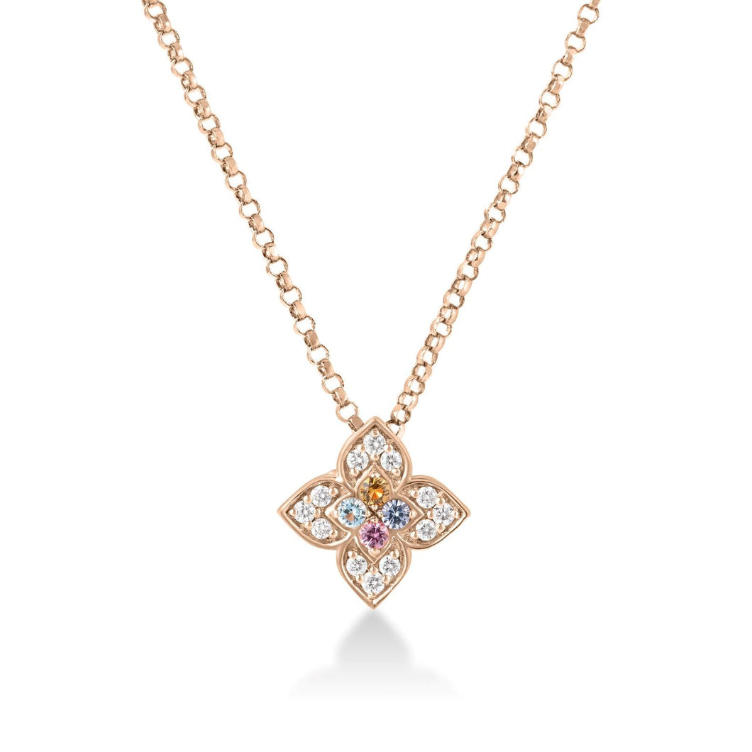 ROBERTO COIN 18K ROSE GOLD VENETIAN PRINCESS CARNIVAL PAVÉ DIAMOND & MIXED STONE FLOWER NECKLACE