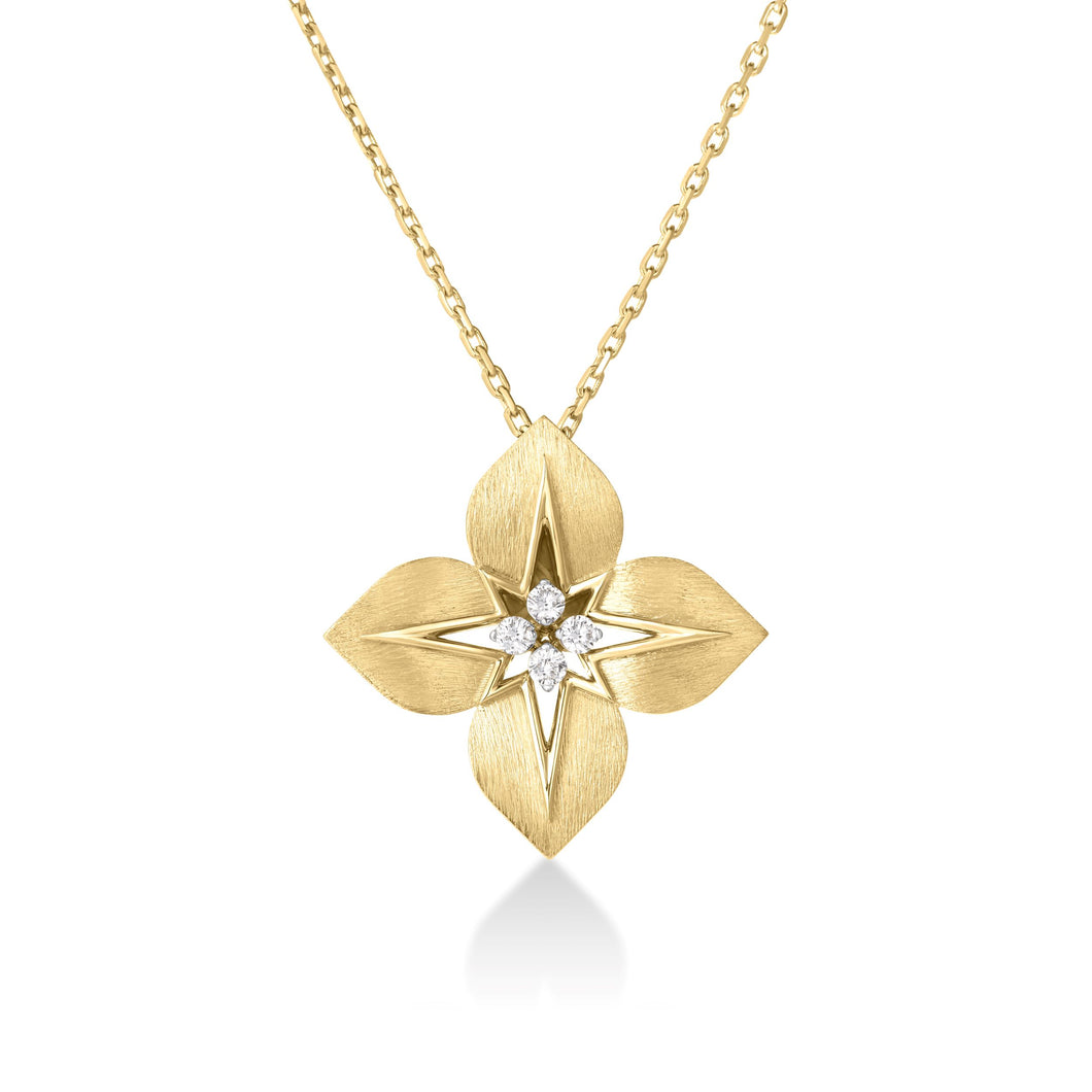 ROBERTO COIN 18K YELLOW & WHITE GOLD PRINCESS STAR LARGE DIAMOND STAR NECKLACE