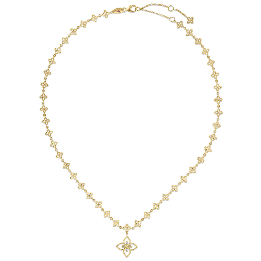 Roberto Coin Principessa Diamond Flower Pendant Necklace in 18K Yellow Gold